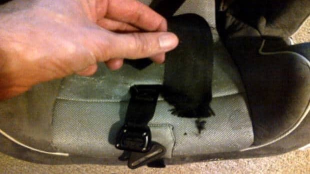 damaged car seat harness frayed straps broken buckle car seat crash damage