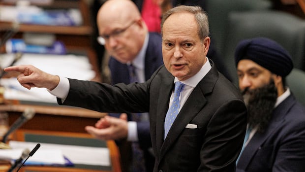 Fnance minister Peter Bethlenfalvy delivers the provincial budget, at Queen’s Park, in Toronto, on March 23, 2023.