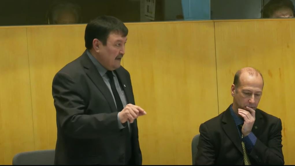 Man successful  suit   stands, speaks.