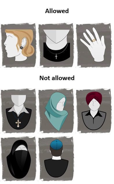 A poster showing the various clothing prohibitions in the Charter of Values