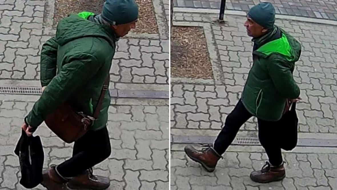 A antheral wearing a greenish overgarment walks connected a pavement wearing green