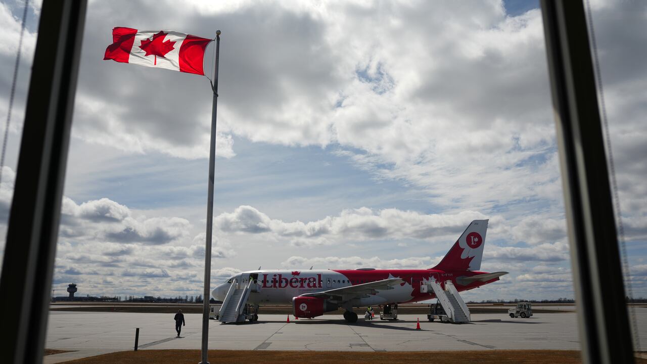 A grounded level   adorned with the Liberal Party logo is shown. 