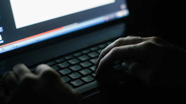 A survey of parents and teachers found that online misogynistic comments have been making their way into classrooms in Canada. A closeup shows hands on a computer keyboard in a darkened room.