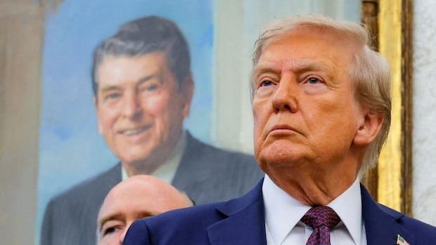 A man in a suit with a blue tie stands in front of a historical portrait, exuding a sense of reverence and nostalgia.