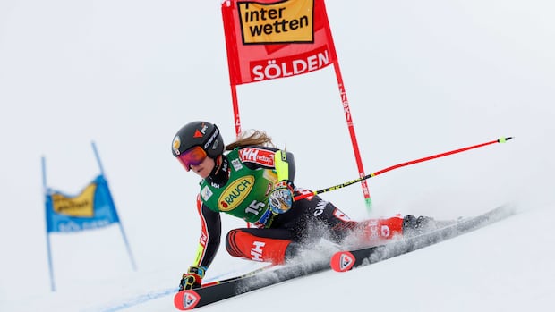 Valérie Grenier of St-Isidore, Ont., finished in eleventh place Saturday at the opening World Cup giant slalom race of the year in Sölden, Austria.