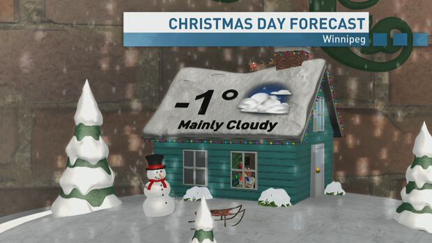 Christmas looks to be around the freezing mark in Winnipeg on Wednesday. A High of minus one and cloudy.