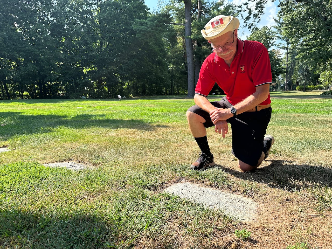 Family friend Bernie Runstedler visits Hough's gravesite in the summer of 2025.