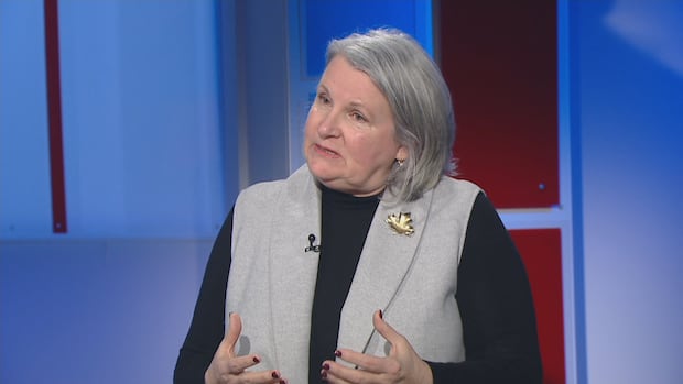 Economic Development, Innovation and Trade Minister Darlene Compton has been in her job for just a week. A woman with short grey hair, wearing a grey woolen vest over a black shirt.