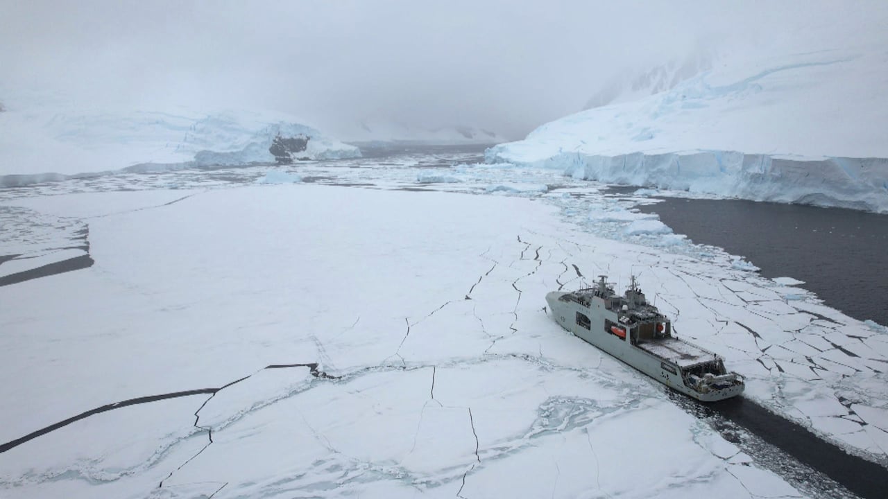HMCS Margaret Brooke breaking through Antarctic ice