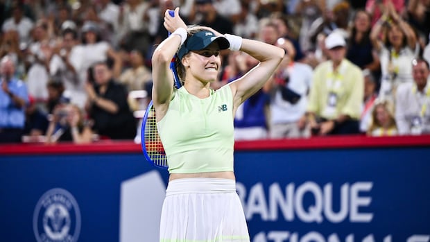 Eugenie Bouchard of Westmount, Que., upset Emiliana Arango of Columbia 6-4, 2-6, 6-2 in Montreal Monday.