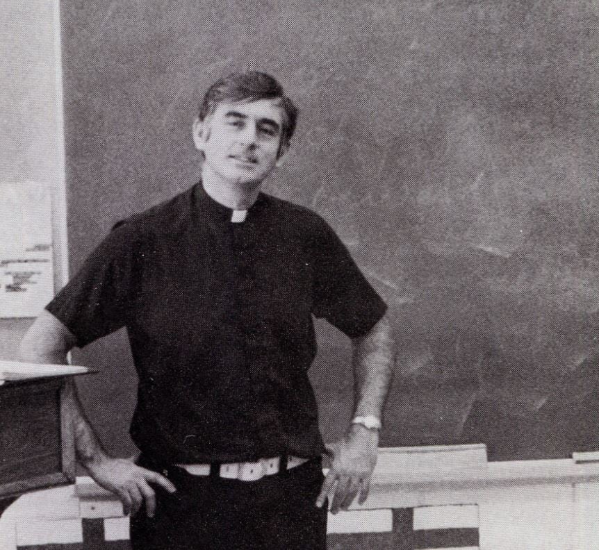 Student Michael Monette, who seized up after going back to school, remembers Father Bob Bedard, the teacher whose classroom was attacked, enveloping him in a bear hug. 'The pressure and everything just disappeared,' Monette says.