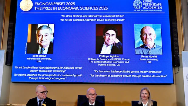 Three people's photos are shown above three other people seated at a table.