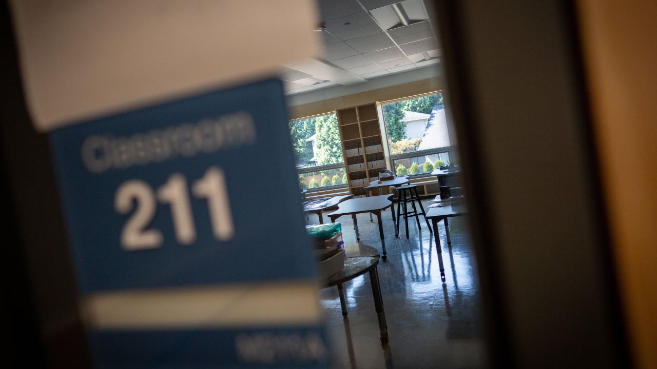 An empty classroom in Alberta 