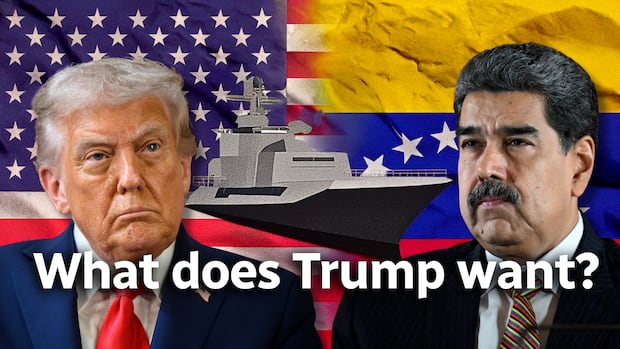 U.S. President Donald Trump, left, is seen next to an image of Venezuelan President Nicolás Maduro, in this combination image U.S. President Donald Trump, left, is seen next to an image of Venezuelan President Nicolás Maduro, in this combination image