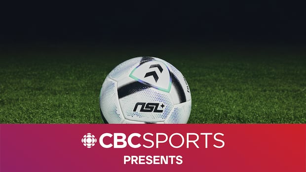 A soccer ball with the "Northern Super League" logo on a darkened field. The 'CBC Sports Presents' banner at the bottom of the image.