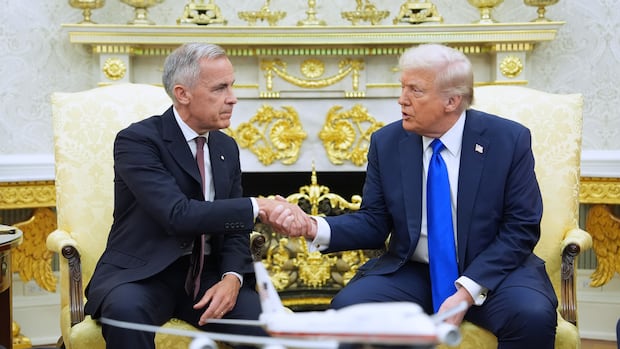 President Donald Trump greets Canadian Prime Minister Mark Carney
