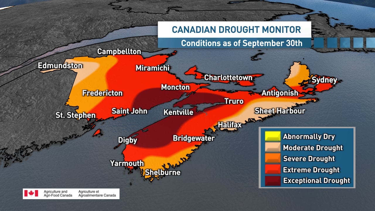 Map shows extend of drought conditions across the Maritimes