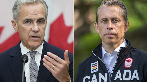 Composite photo of Canadian Prime Minister Mark Carney and Canadian Olympic Committee CEO David Shoemaker