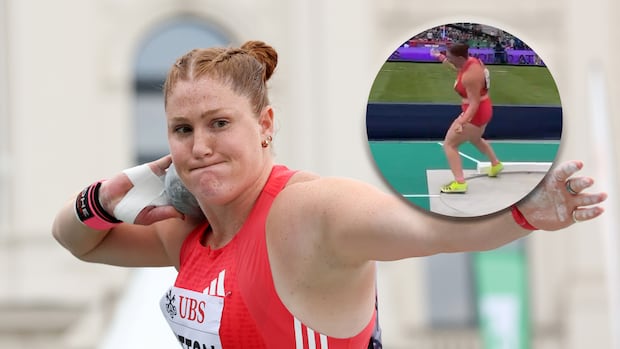 Woman throwing a shot put