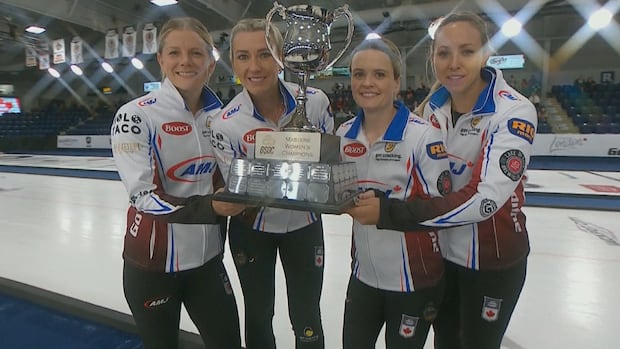 World No. 1 Rachel Homan and her Ottawa-based rink pose with the AMJ Masters women's trophy.