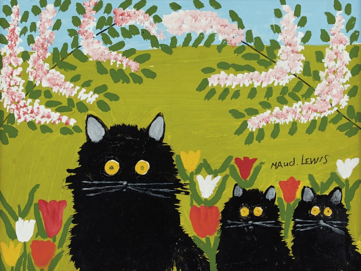 A popular piece of art shows three black cats.