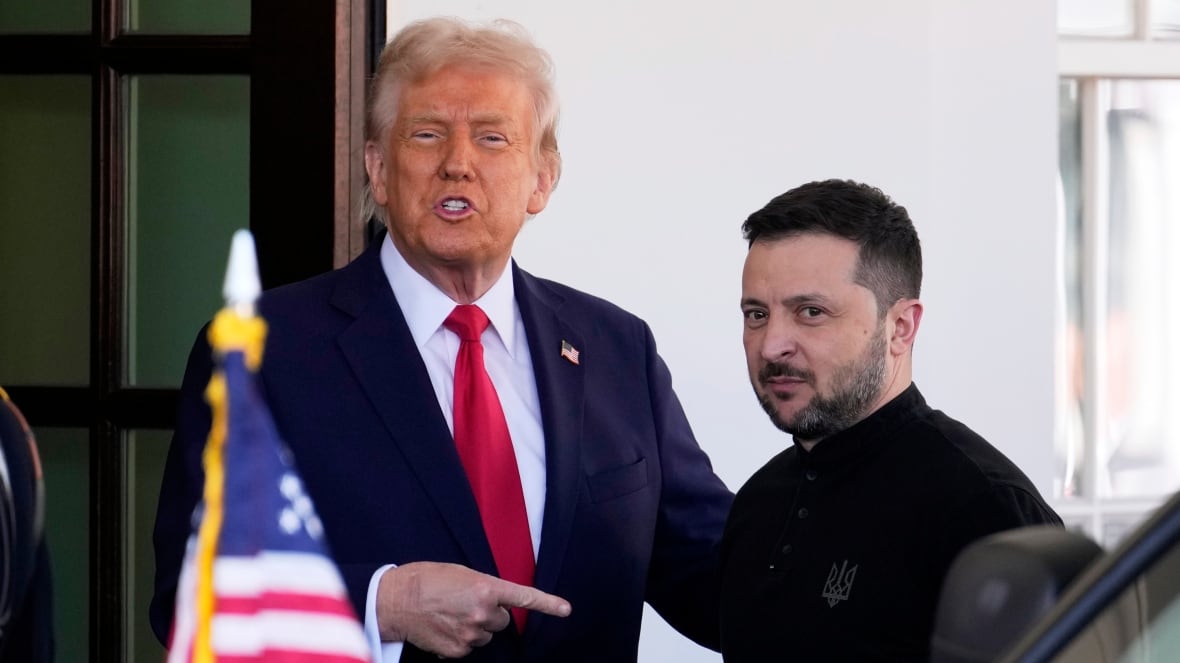 U.S. President Donald Trump and Ukranine President Volodymyr Zelenskyy greeting at the white house.
