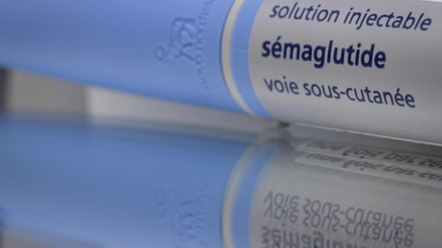 A close up on an injectable drug, it reads 'semaglutide'. 