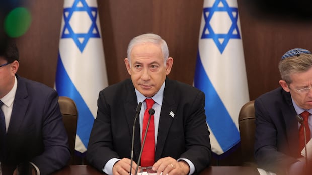 Israeli Prime Minister Benjamin Netanyahu attends the weekly cabinet meeting at his office in Jerusalem. 