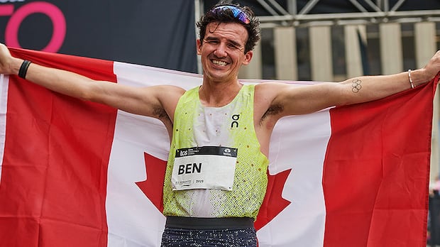 Canadian men’s champion Ben Flanagan of Kitchener, Ont., finished 10th overall in the Toronto Waterfront Marathon on Sunday, seven minutes behind winner Leonard Langat, who led a Kenya sweep of the top three positions. Ben Flanagan finishes as the fastest Canadian men’s runner in the Toronto Waterfront Marathon on October 19, 2025.