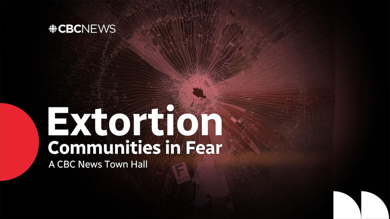A graphic with the words, 'Extortion: Communities in fear.'