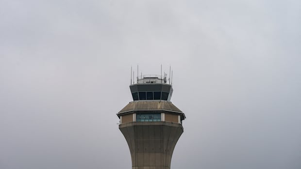 A view of the top of an air traffic control tower
