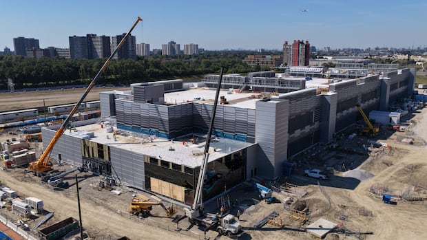 When completed, the Microsoft data centre in the Toronto suburb of Etobicoke will have a gross floor area of 280,000 square feet. A drone image of the the Microsoft data centre under construction in the Toronto suburb of Etobicoke.