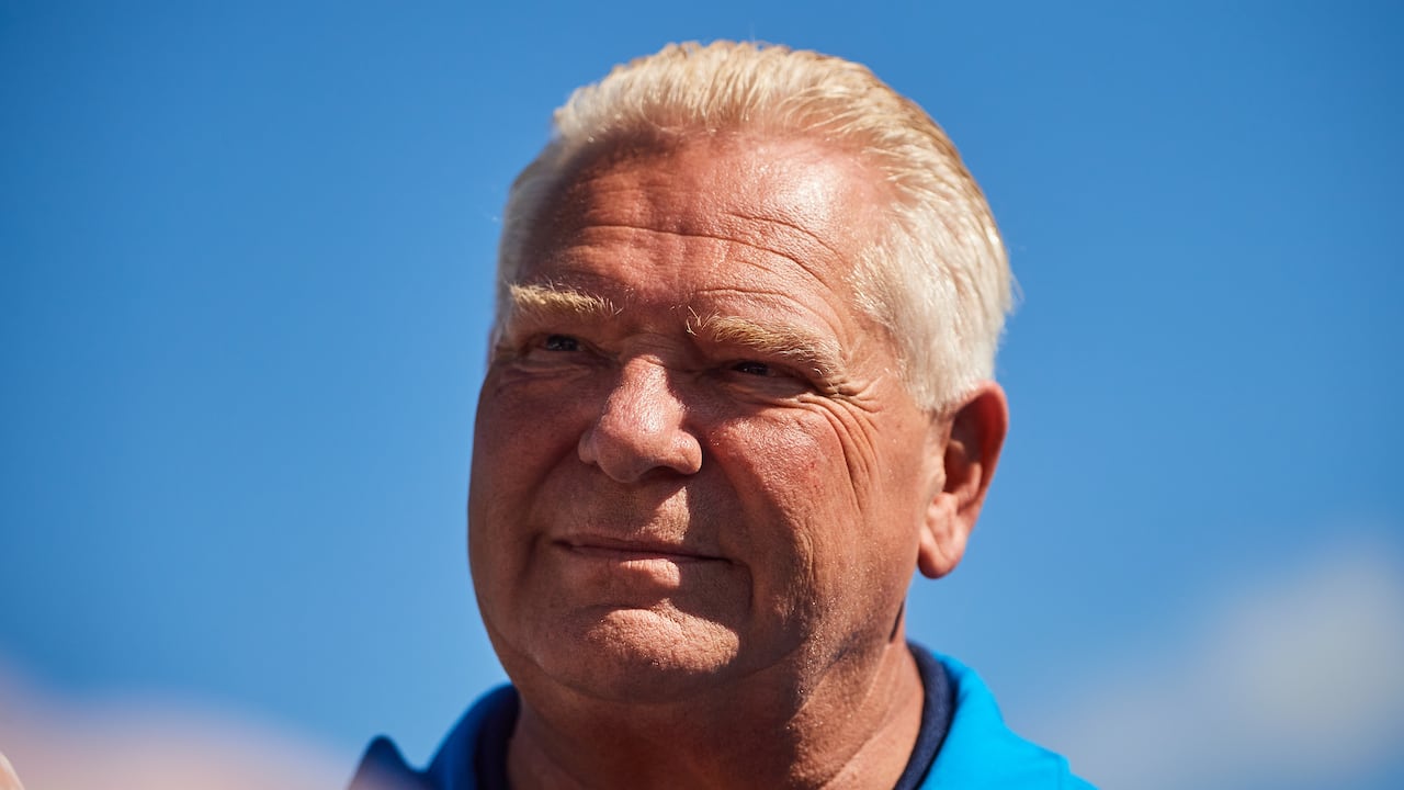 Ontario Premier Doug Ford speaks to media astatine  the 2025 International Plowing Match successful  Grassie, Ont.