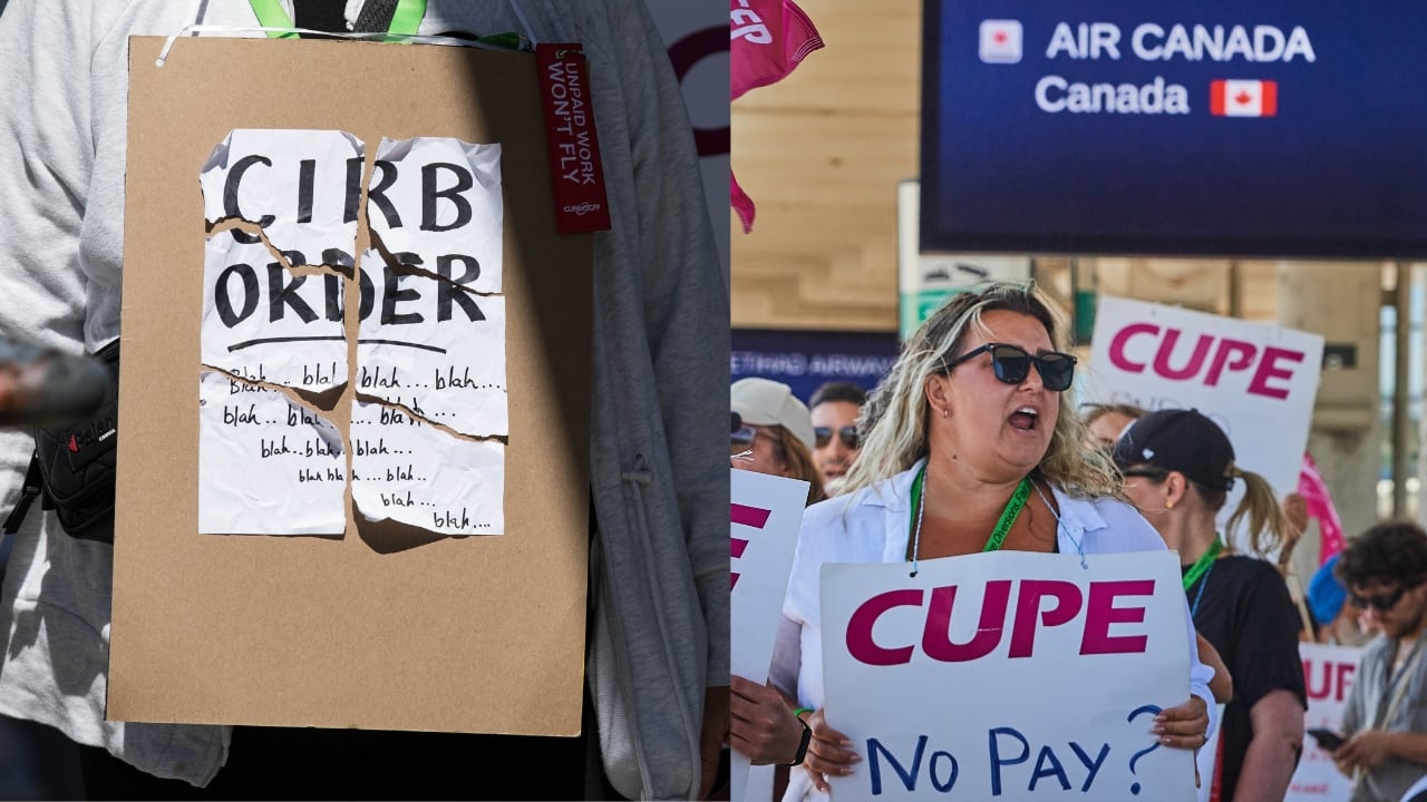 Striking Air Canada flight attendants on the picket line.