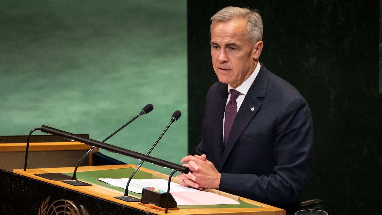 Canada's Prime Minister Mark Carney speaks during a high-profile meeting at the United Nations