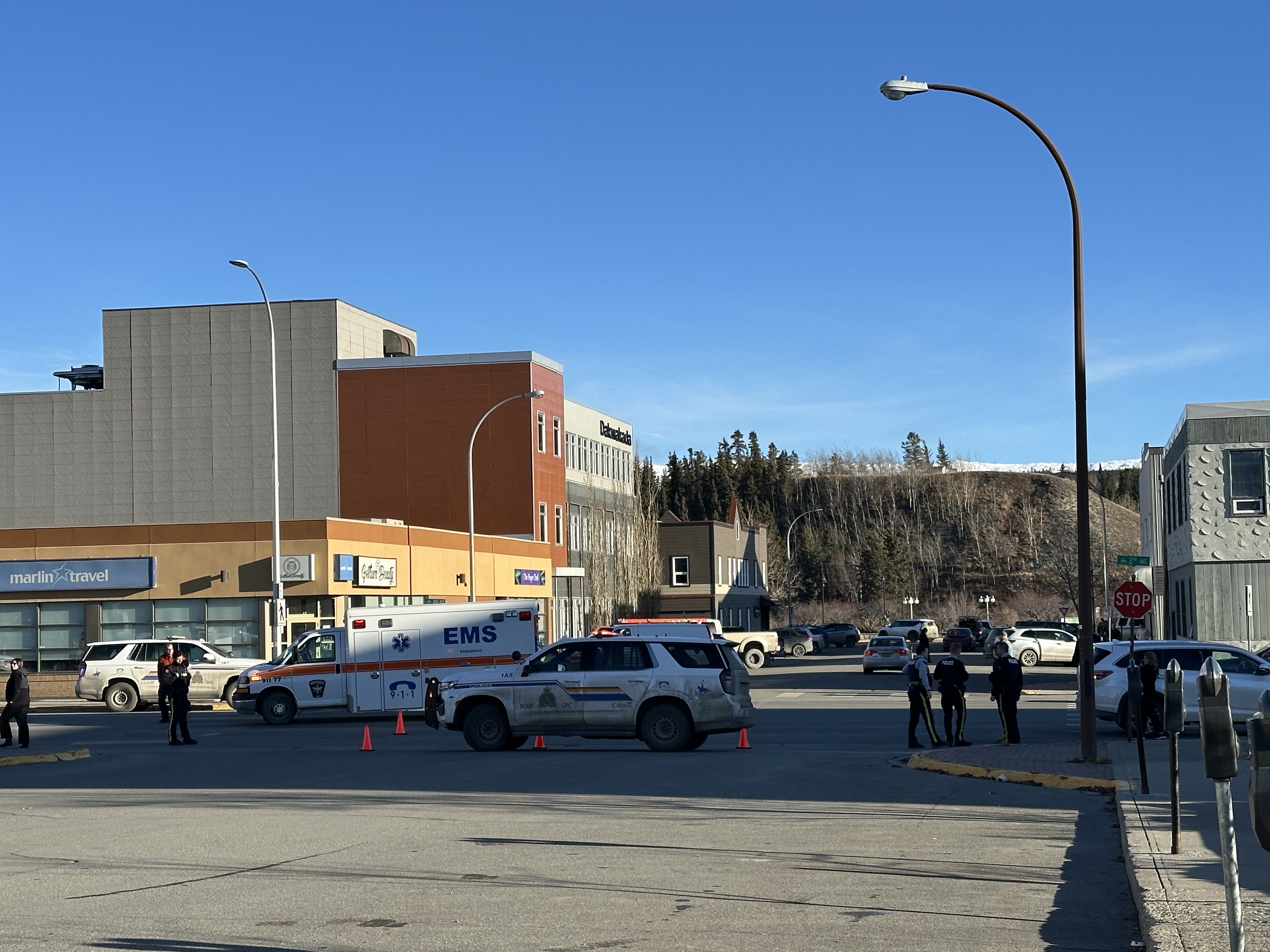 Whitehorse RCMP confirm one person was struck by a vehicle early Monday afternoon in downtown Whitehorse. Police vehicles, and an ambulance in the middle of a busy intersection.