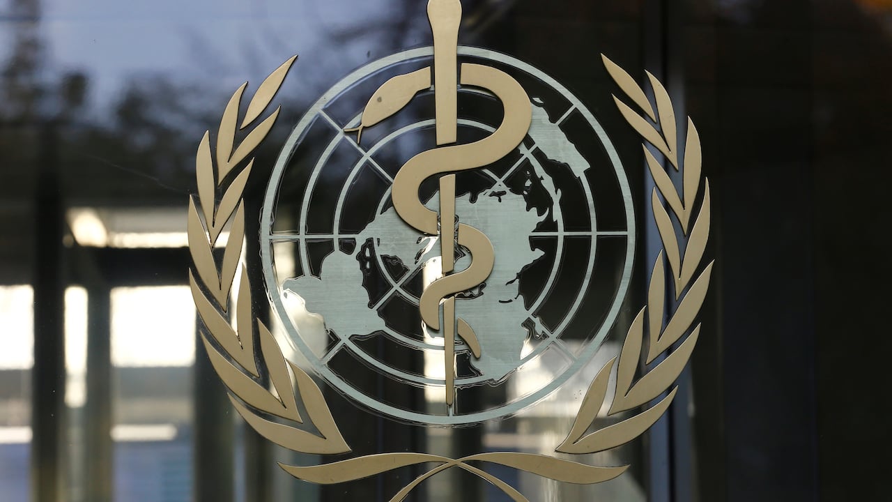 WHO logo in copper and white on a transparent surface.