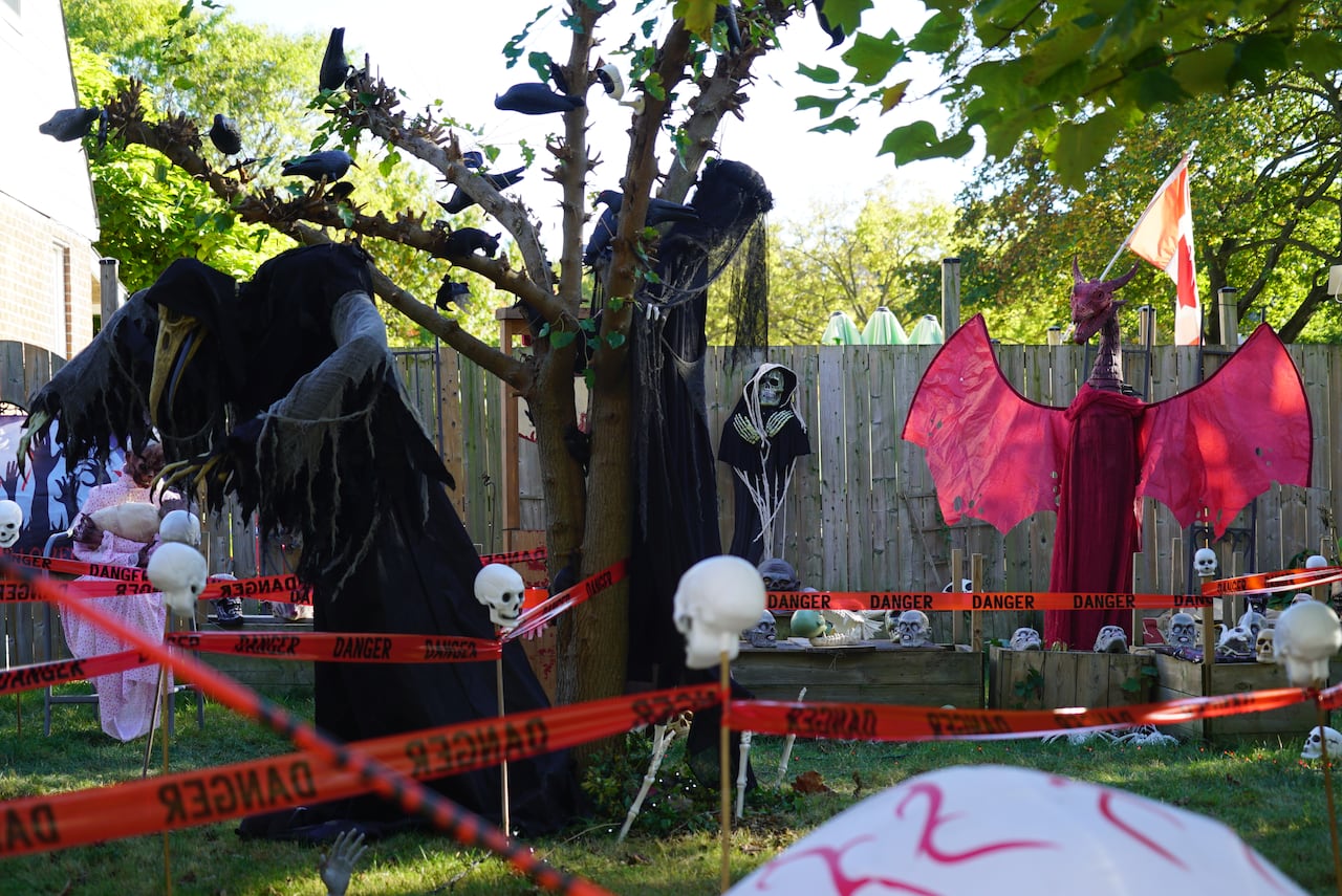 Waller's Halloween display includes a number of animatronics. At night, they light up.
