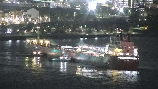 A boat stuck in a river