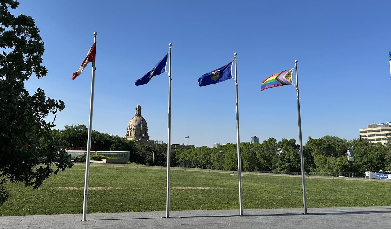 flags flying with the legislature in the background