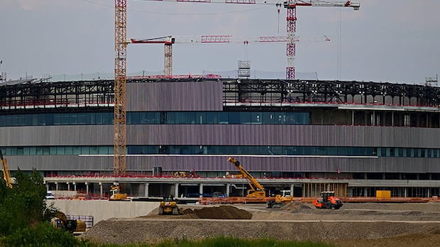 General view of construction site of Santagiulia arena on August 6, 2025, which will host the hockey and Para hockey competitions of the Milano Cortina Winter Olympic Games in Italy.