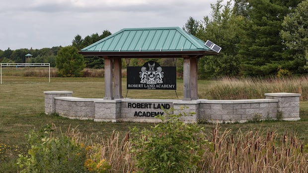 Robert Land Academy in Wellandport, Ont., closed in June 2025. robert land academy sign