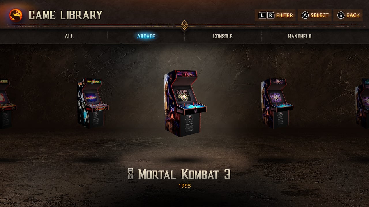 Video game screenshot showing multiple small images of arcade cabinets.