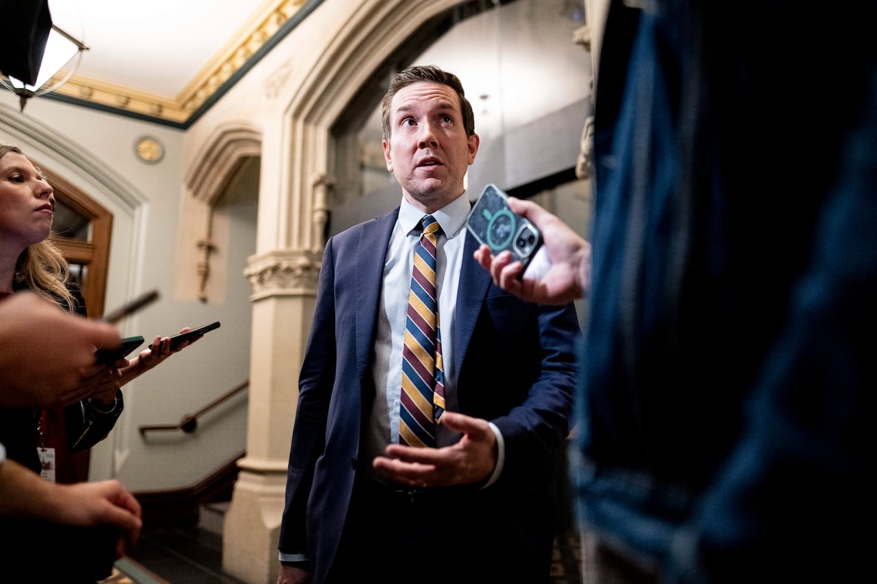 A antheral speaks successful beforehand of reporters.