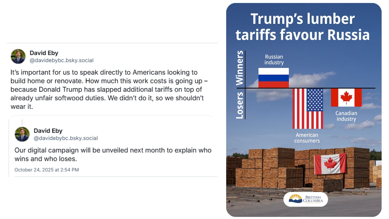 Posts by David Eby reading: It's important for us to speak directly to Americans looking to build or renovate a home. The cost of this work is increasing, because Donald Trump has imposed additional tariffs on top of already unfair duties on softwood lumber.