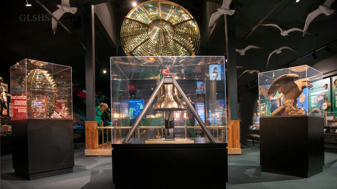 The bell recovered from the Edmund Fitzgerald is displayed at the museum in Whitefish Point.