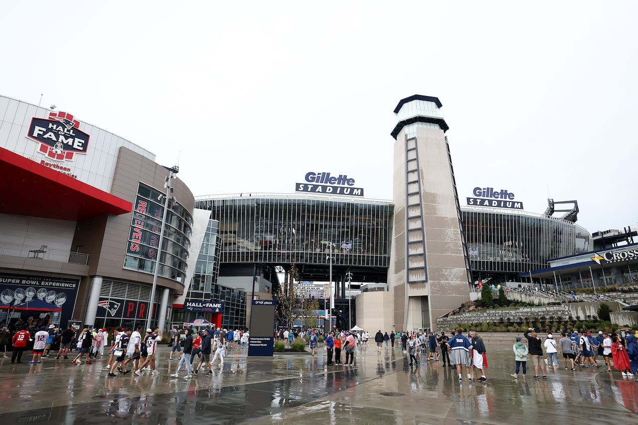 The exterior of a stadium.