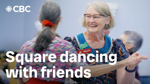 Jo Sedgwick from the Plamondon Valley Dancers leads a square dance with a friend. Jo Sedgwick from the Plamondon Valley Dancers leads a square dance with a friend.