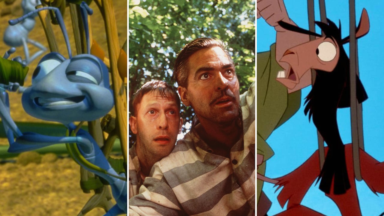 From left, an image of a CGI ant, two men in prison outfits and a cartoon llama are shown. 