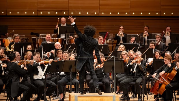 The Orchestre symphonique de Montréal has teamed up with Médecins francophones du Canada to offer free tickets to the orchestra for  doctors to prescribe to patients.  A conductor faces an orchestra and lefts one hand in the air